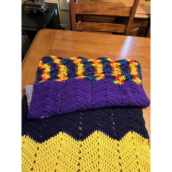 Multicolor Purple & Rainbow Chevron Crochet Knit Blanket Scarf Wrap Handmade - Picture 6 of 9